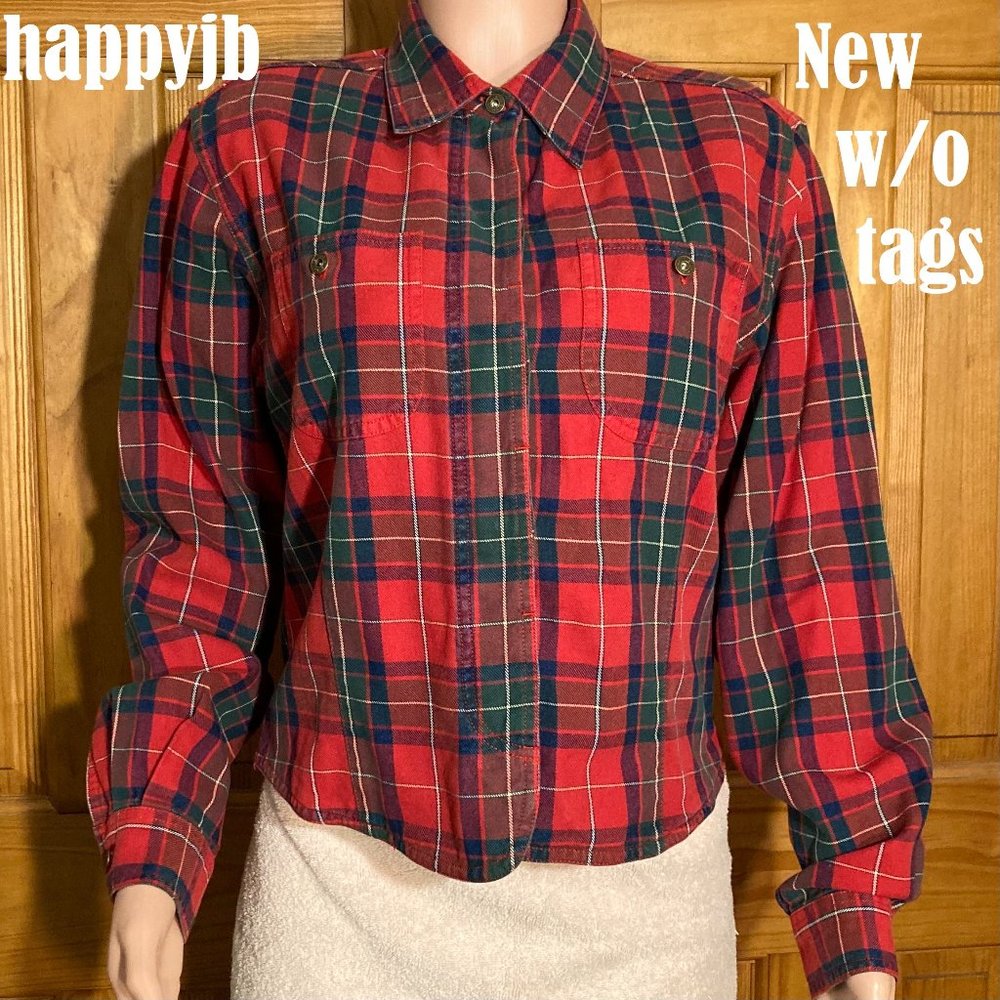 NWOT Liz Claiborne Lizwear Vintage 90s Top Long Sleeve Blouse Plaid Red Size 14 - Picture 2 of 16